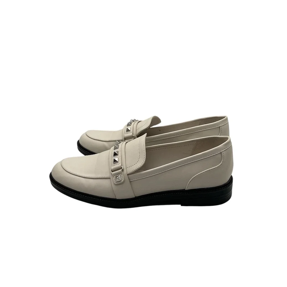 Marc Fisher Cancia2 Ivory Studded Loafers Womens 9M Off White Silver Studs Shoes